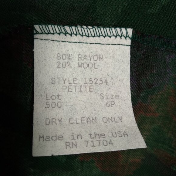 Gregor Green Floral Long-Sleeve Wool Blend Blouse Size 6P - Picture 7 of 7